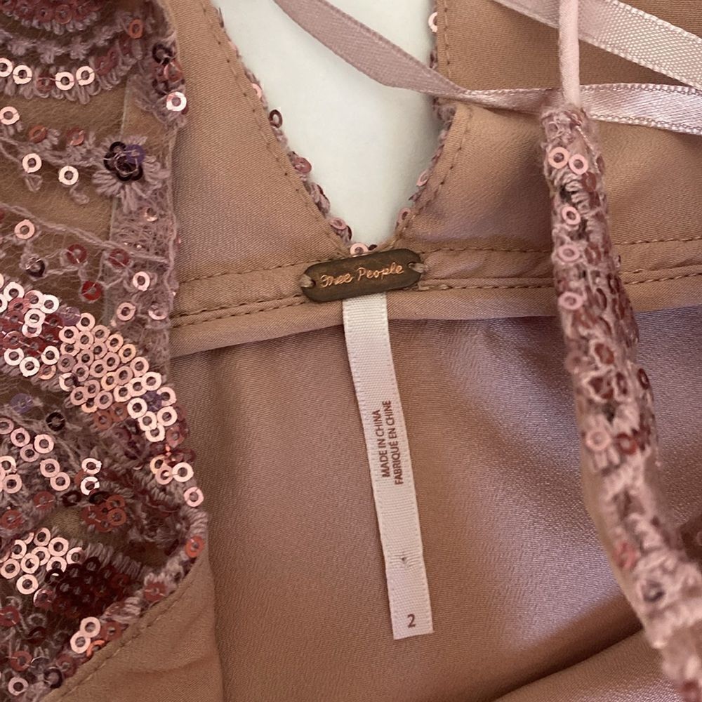 Free People Cream and Rose Gold Pink Night Shimmers Sequin Mini Dress Size 2 - Picture 12 of 13